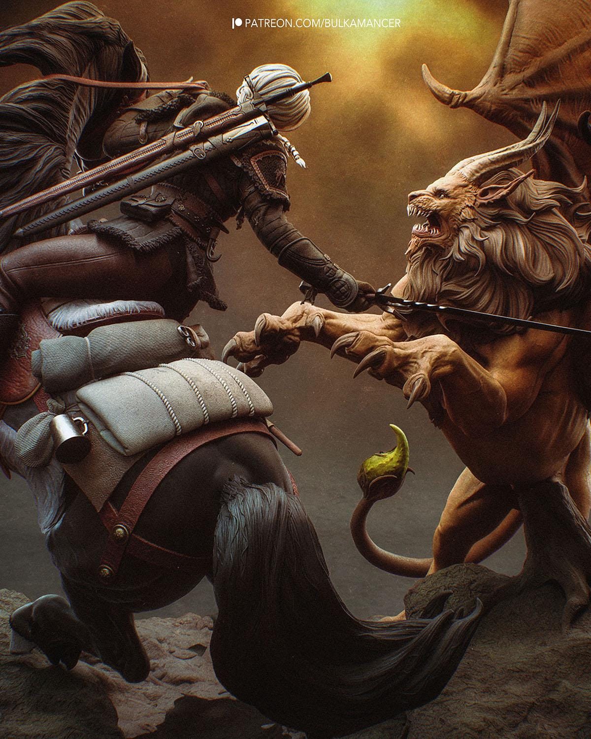Ciri vs Manticore — Painted & DIY | Resin 3D | FAN ART | Garage Kit