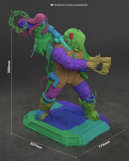 Hugh and Diana - Father and Daughter - Unpainted Resin Figure, Action Figure, inspired by Pragmata