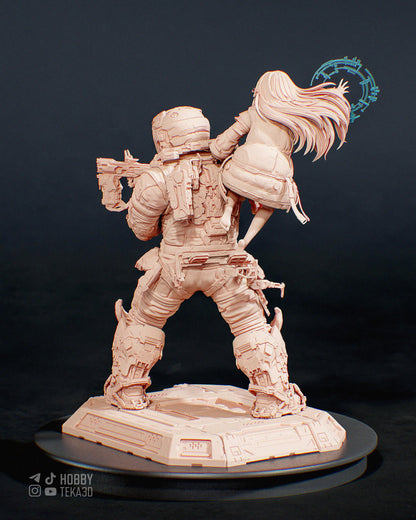 Hugh and Diana - Father and Daughter - Unpainted Resin Figure, Action Figure, inspired by Pragmata