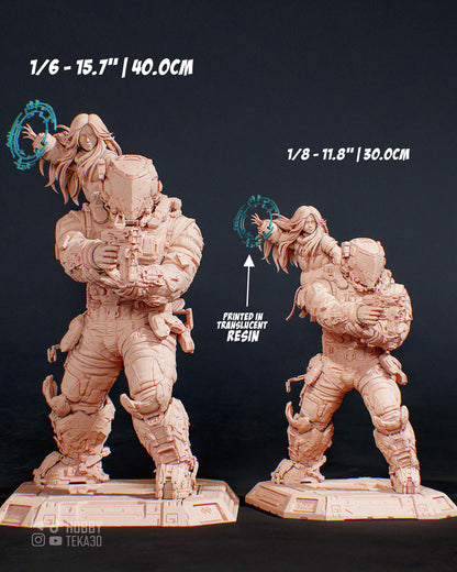 Hugh and Diana - Father and Daughter - Unpainted Resin Figure, Action Figure, inspired by Pragmata