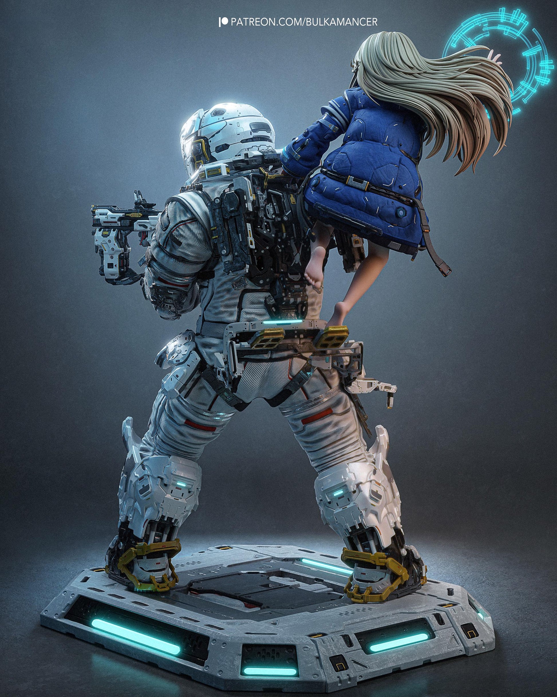 Hugh and Diana - Father and Daughter - Handpainted Collector Statue, Action Figure, inspired by Pragmata