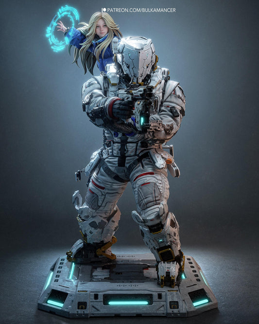 Hugh and Diana - Father and Daughter - Handpainted Collector Statue, Action Figure, inspired by Pragmata