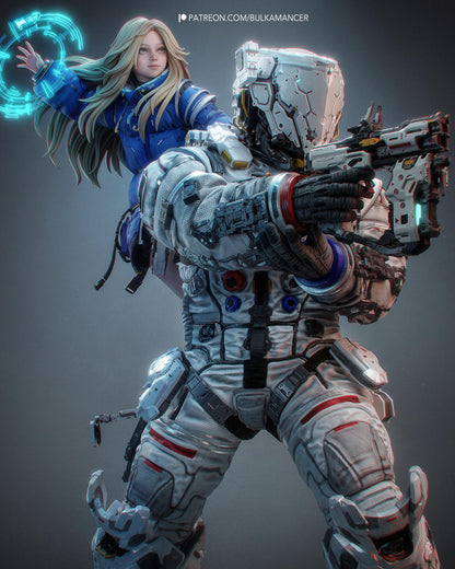 Hugh and Diana - Father and Daughter - Handpainted Collector Statue, Action Figure, inspired by Pragmata