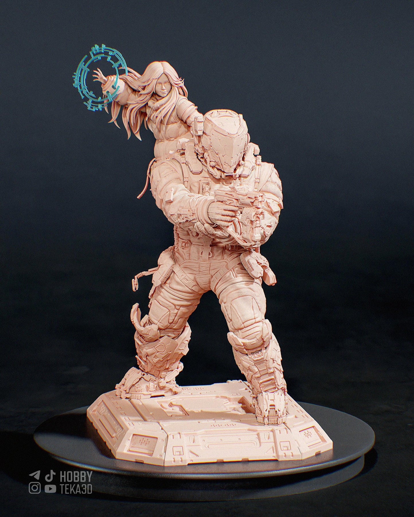 Hugh and Diana - Father and Daughter - Unpainted Resin Figure, Action Figure, inspired by Pragmata