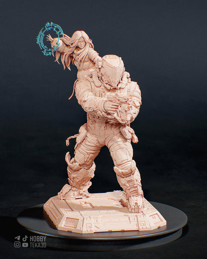 Hugh and Diana - Father and Daughter - Unpainted Resin Figure, Action Figure, inspired by Pragmata