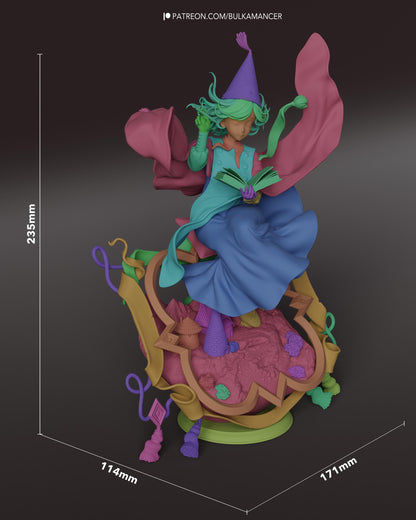 Unpainted Cute Witch Mage Resin Model Kit – 1/8 and 1/6 Scale – by Bulkamancers – Magic Book DIY Figure